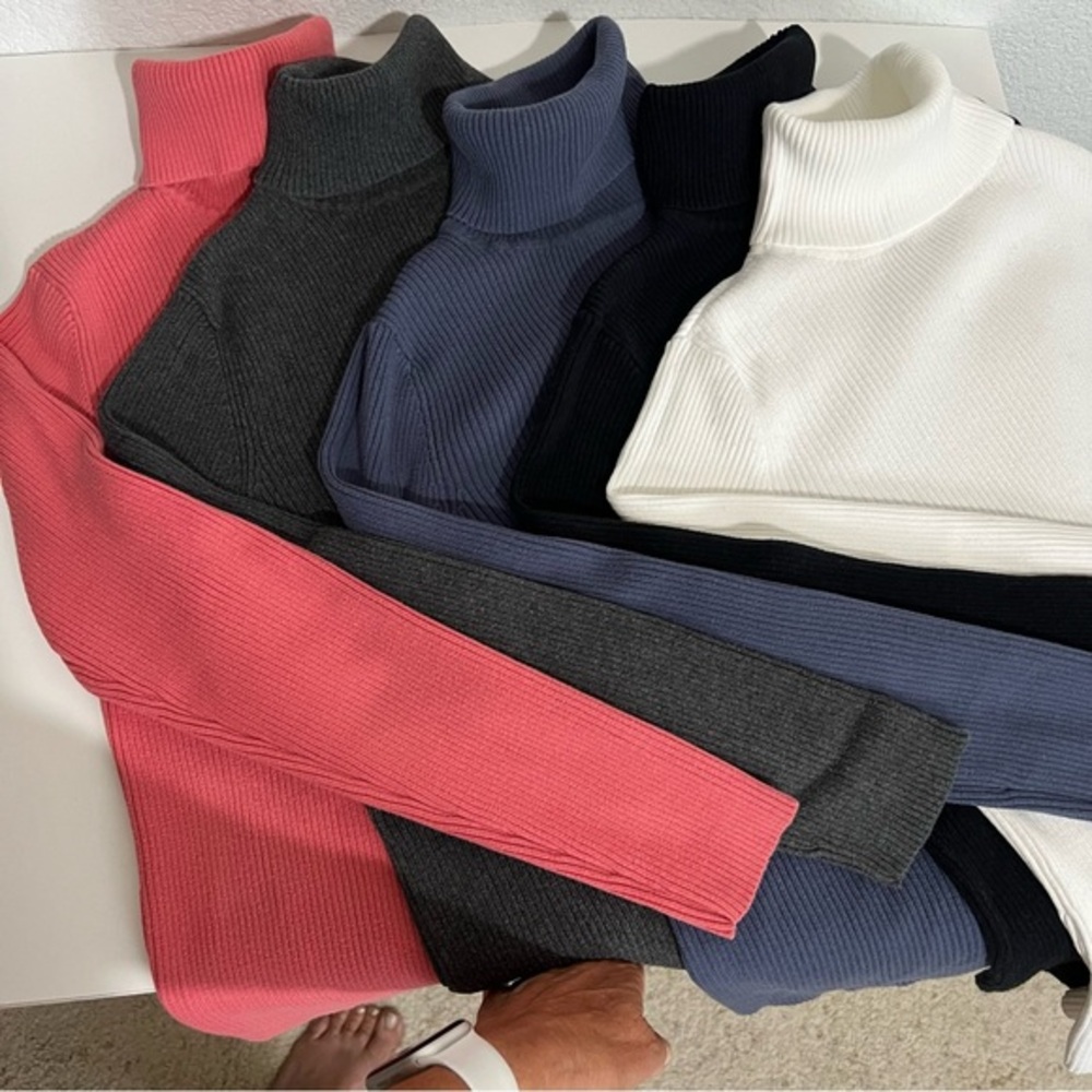 Cotton Turtleneck Sweater Bundle Set of 5 Black Gray White Blue Coral Small
